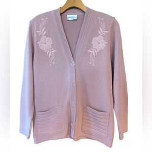 Bromley S Lilac Purple Vintage Knit Pocket Granny Clear Button Sweater Cardigan